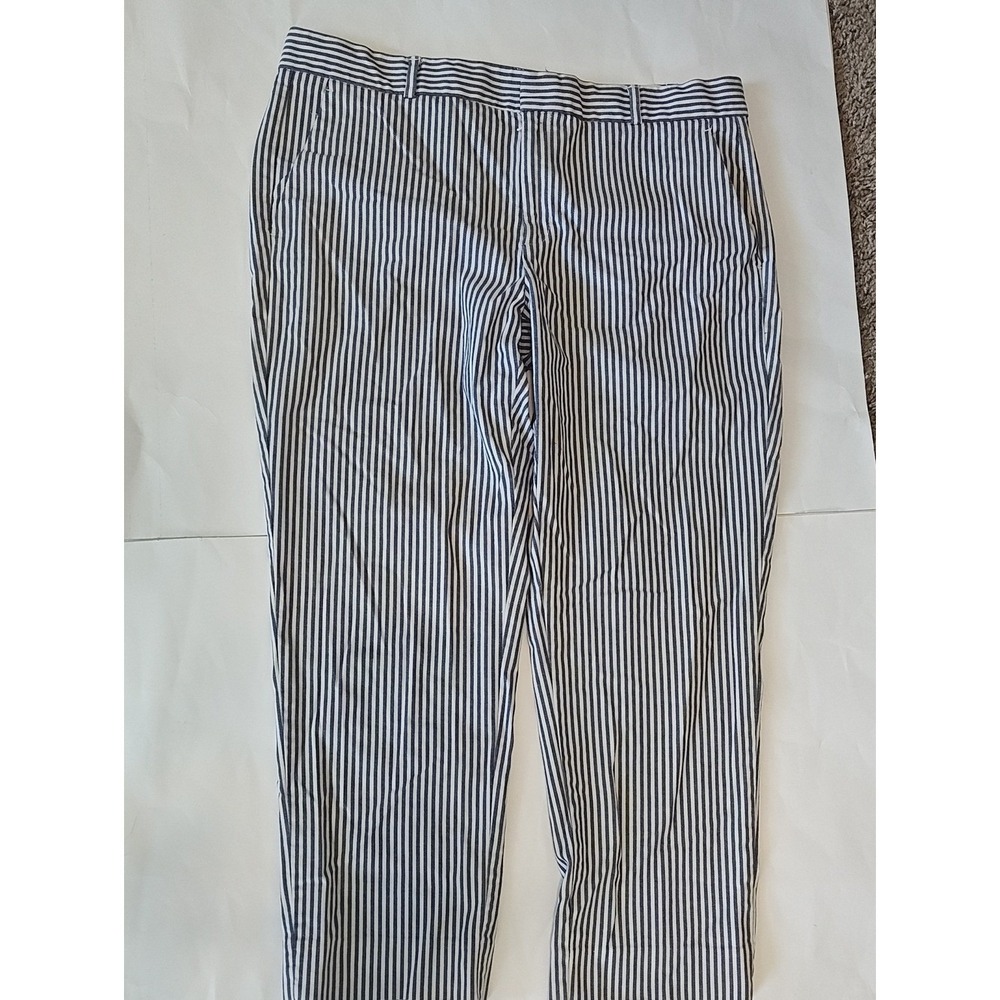 Banana Republic Avery Ankle Pants Womens 12 Navy Blue White Striped Trousers